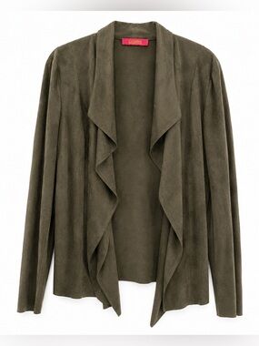 Catherines Olive Draped Suede Open-Front Jacket